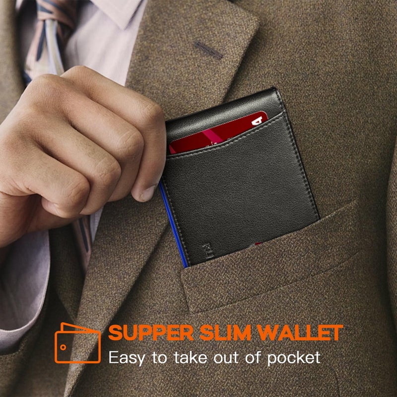 RUNBOX محفظة رن بوكس رفيعة للرجال من الجلد الأصلي مع حجب RFID، محفظة ثنائية الطي بتصميم بسيط تناسب الجيب الأمامي مع مشبك نقود، علبة هدايا رفيعة - Image 5